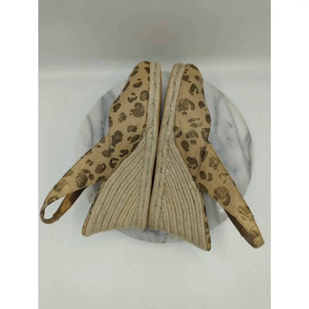 Chico’s Wedge 10 Metallic Animal Print‎ Leopard Peep Toe Slingback Espadrilles